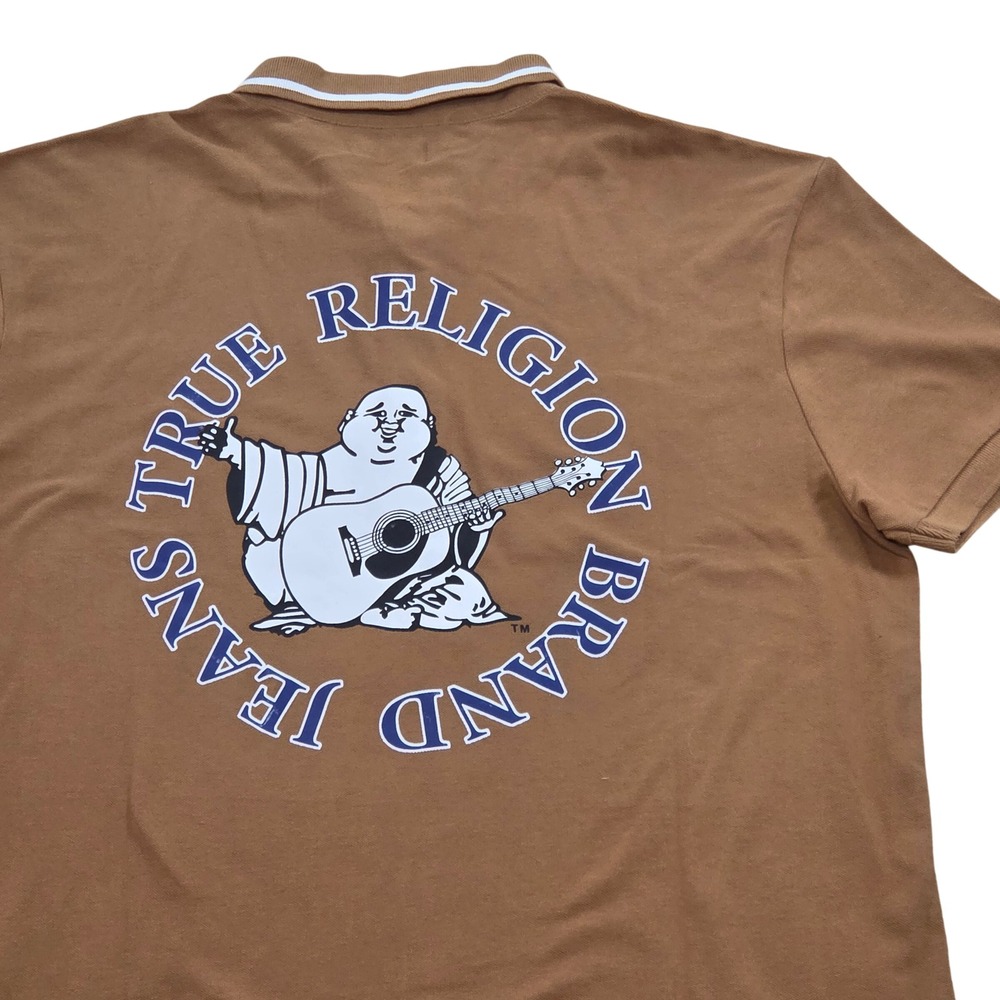 NWT‎ True Religion Acorn Tan Circular Buddha Relaxed Polo Shirt Mens Large